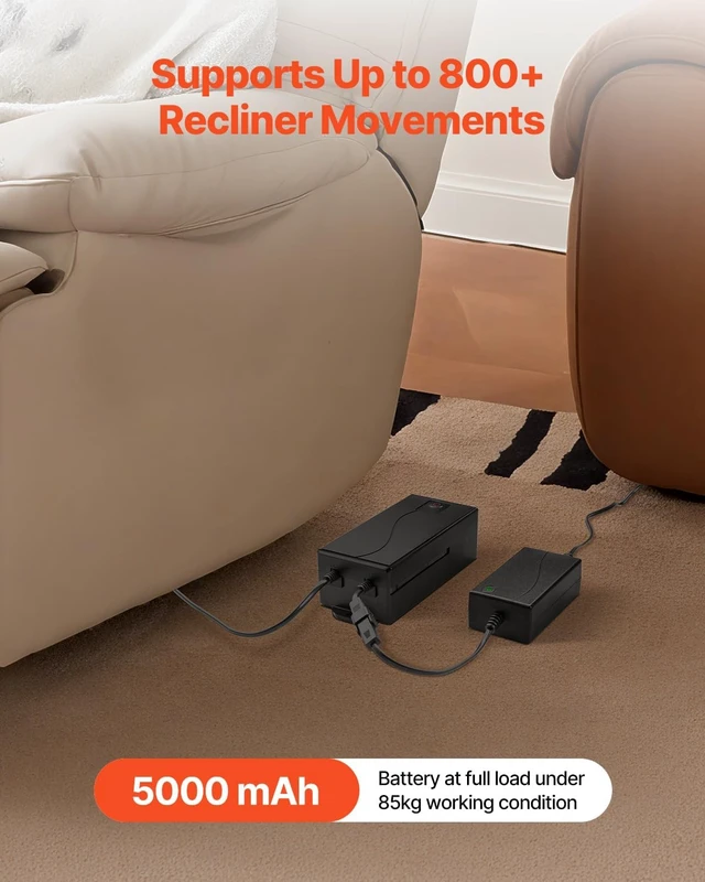 Alt view image 2 of 7 - VEVOR Battery Pack for Reclining Furniture, 5000 mAh Rechargeable Recliner Battery Pack, with Universal 2-Pin Connection and LED Display Screen, for Electric Recliner, Sofa, Couch, and Lift Chair