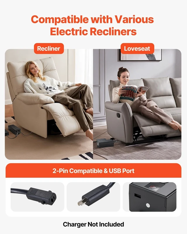 Alt view image 6 of 7 - VEVOR Battery Pack for Reclining Furniture, 5000 mAh Rechargeable Recliner Battery Pack, with Universal 2-Pin Connection and LED Display Screen, for Electric Recliner, Sofa, Couch, and Lift Chair