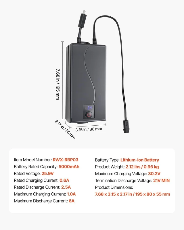 Alt view image 7 of 7 - VEVOR Battery Pack for Reclining Furniture, 5000 mAh Rechargeable Recliner Battery Pack, with Universal 2-Pin Connection and LED Display Screen, for Electric Recliner, Sofa, Couch, and Lift Chair