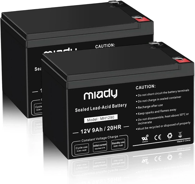 Main image of Miady 12V 9Ah Rechargeable Sealed Lead Acid Battery (2 Packs)