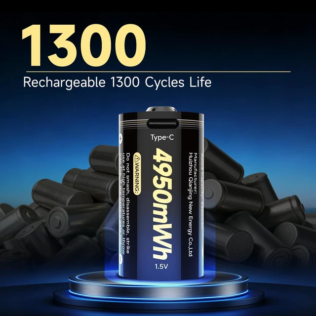 Alt view image 4 of 7 - Lithium C Batteries Rechargeable 4 Pack,1.5V LR14 4950mWh Large Capacity C Cell Batteries with 4-in-1 Cable,1300+ Cycles,Replacement for Toys, Flashlights, Remote Controls & More