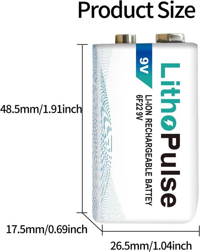 Alt view image 2 of 7 - LithoPulse 4 Pack 9V Lithium Batteries Rechargeable 1200mAh 9 Volt Battery