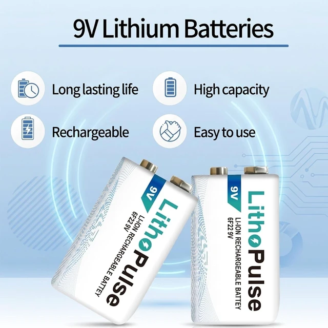 Alt view image 3 of 7 - LithoPulse 4 Pack 9V Lithium Batteries Rechargeable 1200mAh 9 Volt Battery