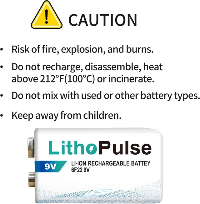 Alt view image 7 of 7 - LithoPulse 4 Pack 9V Lithium Batteries Rechargeable 1200mAh 9 Volt Battery