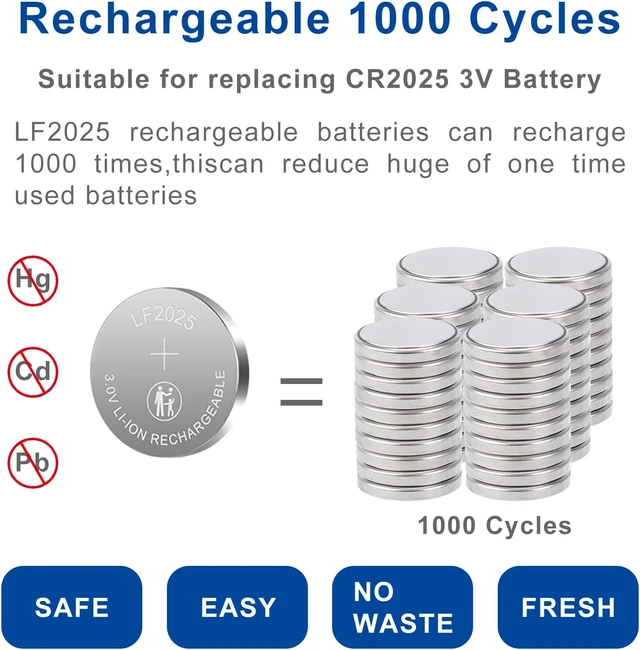 Alt view image 3 of 7 - LF2025 Rechargeable Battery with Charger 3V Replacement CR2032 Batteries(5PCS)