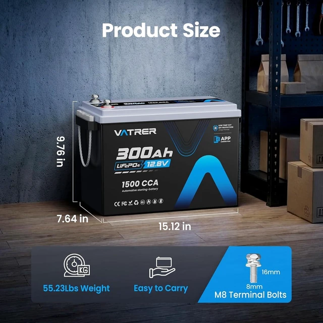 Alt view image 2 of 7 - 12V 300Ah Lithium LiFePO4 Battery (APP Monitoring&Energy Storage&Starting)