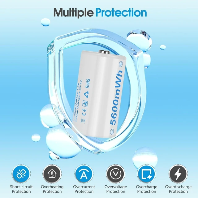 Alt view image 3 of 6 - Rechargeable Lithium D Batteries with 4 in 1 USB-C Charging Cable 5600mWh 1.5V D Size Cell Battery (6 Pack)