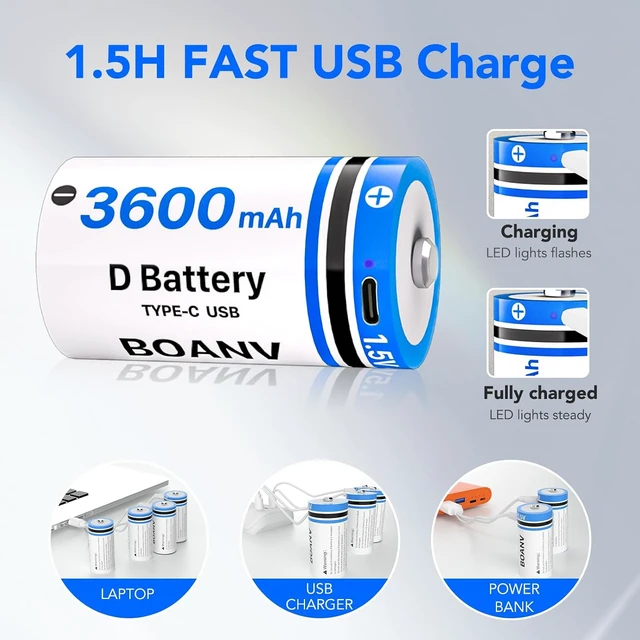 Alt view image 3 of 6 - 4PCS Rechargeable D Batteries,Lithium D Batteries LR20 Replacement