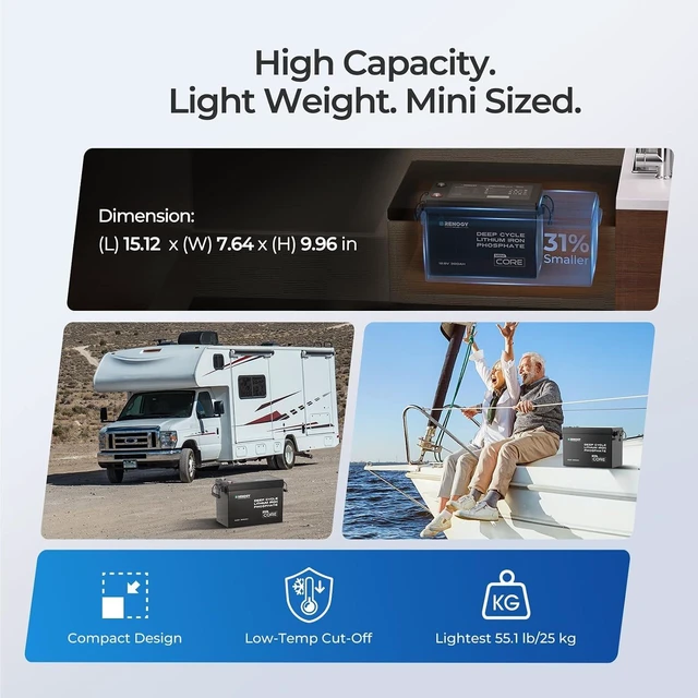 Alt view image 7 of 7 - Renogy 300Ah LiFePO4 Lithium Battery, 12V Mini Size Deep Cycle Battery