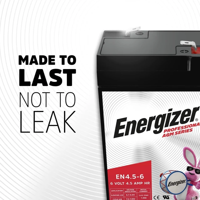 Alt view image 3 of 6 - Energizer EN4.5-6 - 2 Pack - 6 Volt 4.5 Amp Hr, Long Lasting Sealed Lead Acid AGM Rechargeable Battery Ideal for Use in Kids Ride On, Emergency Lighting, Backup Power, and More