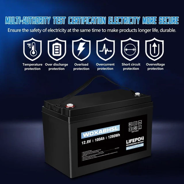Alt view image 4 of 7 - 12V 100Ah LiFePO4 Deep Cycle Battery, 4000 Cycles Iron Phosphate Rechargeable Battery for Solar, RV, Home Energy Storage, Off-Grid Applications, Built-in 100A BMS2 Pack