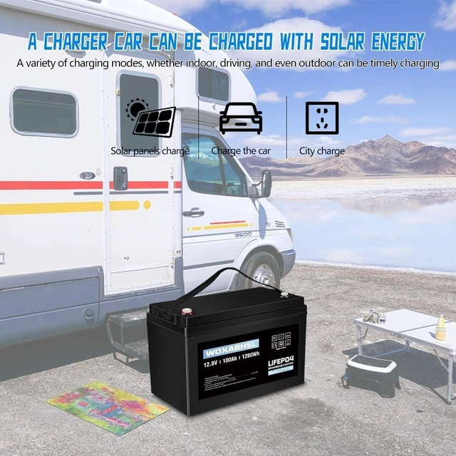 Alt view image 6 of 7 - 12V 100Ah LiFePO4 Deep Cycle Battery, 4000 Cycles Iron Phosphate Rechargeable Battery for Solar, RV, Home Energy Storage, Off-Grid Applications, Built-in 100A BMS2 Pack
