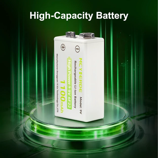 Alt view image 2 of 6 - 9Volt Lithium Batteries 5 Pack Long-Lasting with USB-C Cable