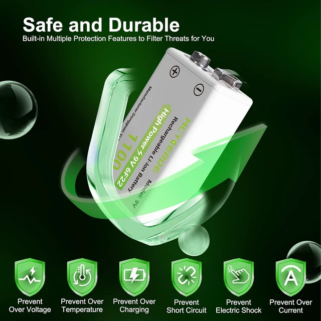 Alt view image 4 of 6 - 9Volt Lithium Batteries 5 Pack Long-Lasting with USB-C Cable