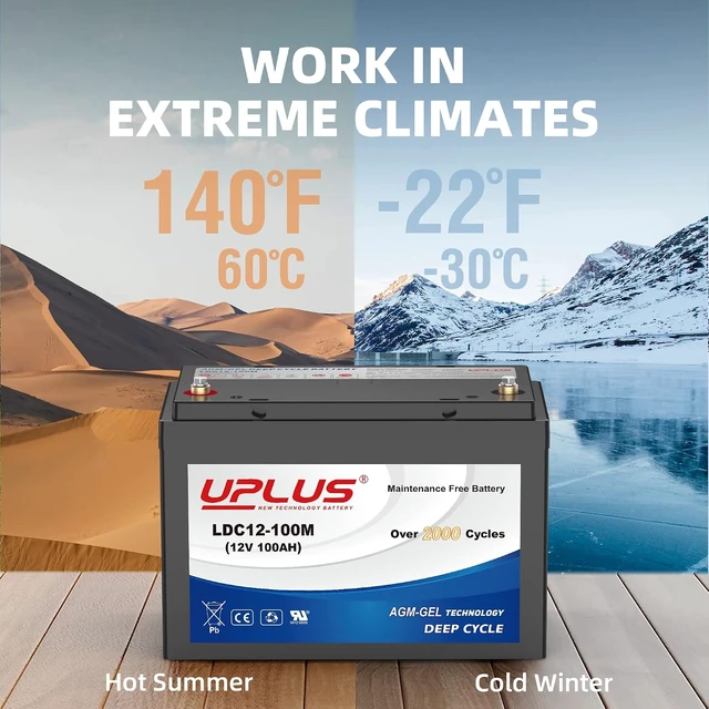Alt view image 4 of 7 - UPLUS 12V 100Ah Deep Cycle Leisure Battery LDC12-100M Group 27 Size