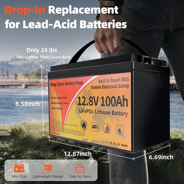 Alt view image 4 of 7 - 12V 100Ah LiFePO4 Lithium Battery Deep Cycle for RV, Trolling Motor
