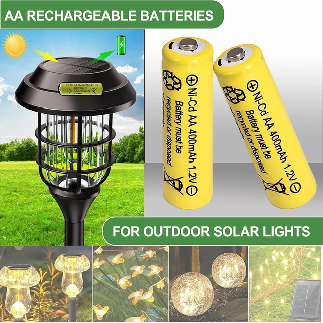 Alt view image 2 of 7 - Doule A 400mAh 1.2V NiCd Rechargeable AA Batteries for Solar Light 10 Packs