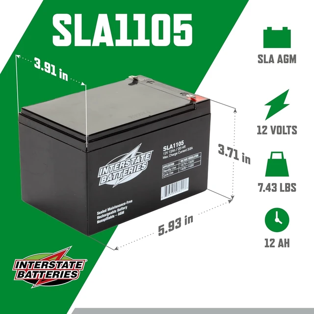 Alt view image 3 of 6 - Interstate Batteries SLA Battery 12V 12Ah AGM VRLA (F1 Terminal) SLA1105
