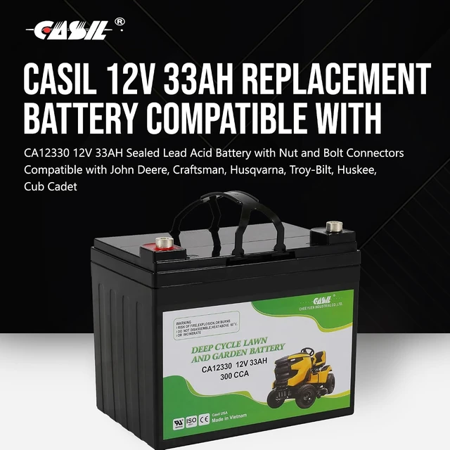 Alt view image 2 of 7 - Casil 12V 300CCA Lawn & Garden Battery AGM U1 BCI Group Battery for Riding Mowers Compatible with Cub Cadet, John Deere, Toro, Craftsman, TCA25015, 163465, U1R-1 Tractors
