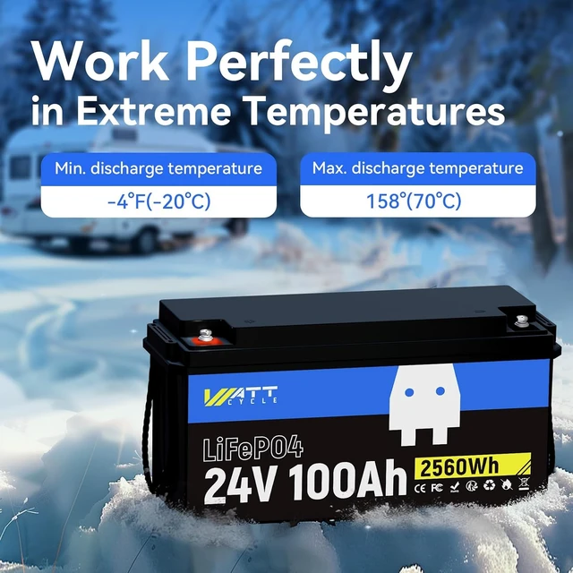 Alt view image 5 of 7 - Wattcycle 24V 100Ah LiFePO4 Battery 100A BMS 2.56kWh A+ Cells