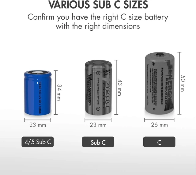 Alt view image 6 of 6 - Tenergy 4/5 SubC 1.2 Volts 1300mAh NiCD Rechargeable Batteries, 15 Pack