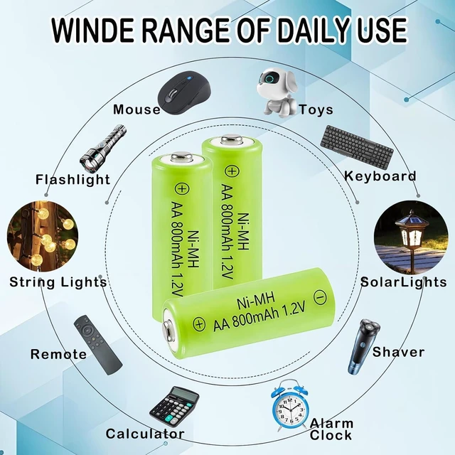 Alt view image 3 of 7 - NIMH Rechargeable 1.2v AA 800mAh Solar Lawn Batteries Pre-Charged
