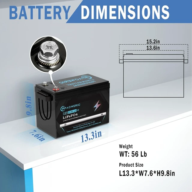 Alt view image 2 of 7 - 12V 330Ah Smart LiFePO4 Lithium Battery with 200A BMS, Compact Lithium Iron Phosphate Battery for Solar, RV, Home Energy Storage