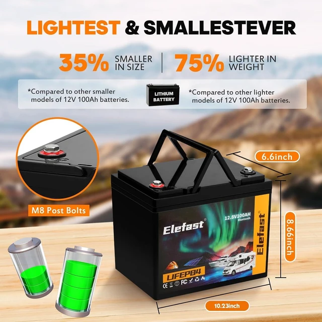Alt view image 5 of 7 - Elefast Lifepo4 Battery 100AH,12V Lithium Battery