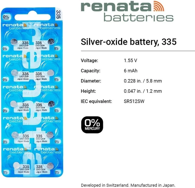 Alt view image 2 of 6 - Renata 335 SR512SW Batteries - 1.55V Silver Oxide 335 Watch Battery (10 Count)
