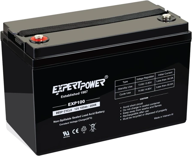 Main image of ExpertPower Deep Cycle Battery 12V 100Ah - SLA AGM Battery for Camper, Wind & Solar Power Systems, Trailer, UPS, Security Systems, Sump Pump Backup, Wheelchair Batteries OEM Fit w/ M8