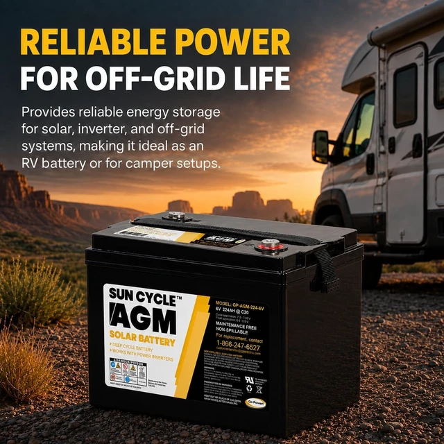 Alt view image 4 of 7 - Go Power GP-AGM-100-12 SunCycle Deep Cycle 12V AGM Solar Battery