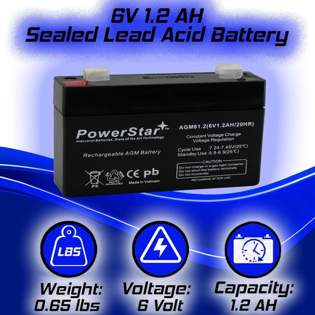 Alt view image 2 of 7 - PowerStar 6V 1.2AH SLA Battery - Back-up Battery for GE Simon & XT Panel - 2 Year Warranty