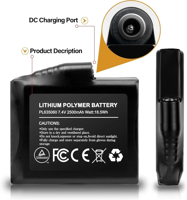 Alt view image 4 of 7 - 7.4V 2500MAH/3000MAH Rechargeable Li-ion Batteries for Heated Gloves (2pcs Included)