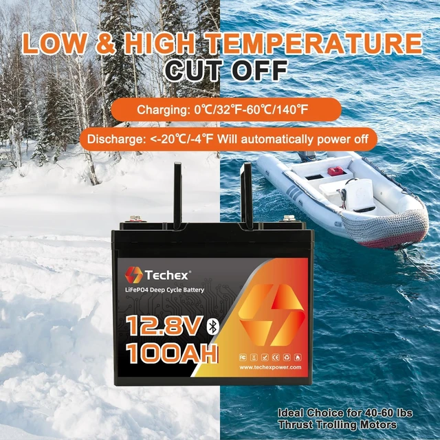 Alt view image 4 of 7 - 12V 100Ah LiFePO4 Battery Bluetooth, Group 24, 100A BMS, Low Temp Cut Off, Deep Cycle Lithium Battery 12V 100Ah for Trolling Motor, Boat, RV, Solar, Camping, Off Grid