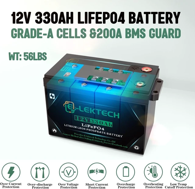 Alt view image 3 of 7 - 12V 330Ah LiFePO4 Lithium Battery Small Size Built-in 200A BMS