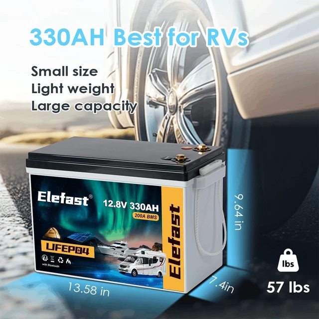 Alt view image 2 of 7 - ELEFAST 12V 330AH Lifepo4 Battery, Big Capacity Lithium RV Battery