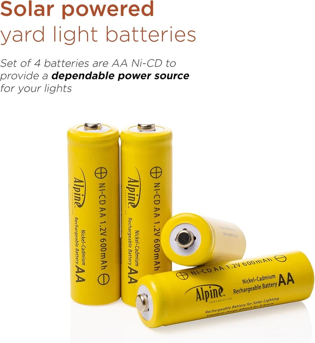 Alt view image 5 of 7 - Alpine Corporation AA Ni-CD Replacement Rechargeable Batteries for Solar Powered Garden Lights, Set of 4