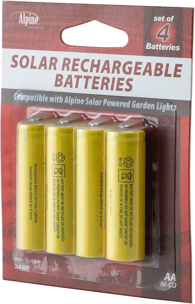 Alt view image 7 of 7 - Alpine Corporation AA Ni-CD Replacement Rechargeable Batteries for Solar Powered Garden Lights, Set of 4
