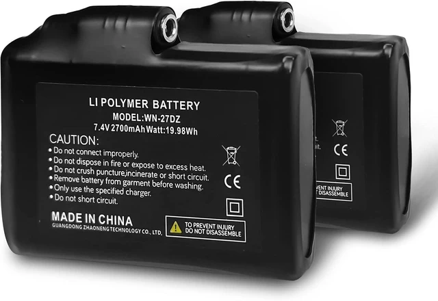Main image of winna 7.4V 2700mAh Rechargeable Li-ion Batteries, Accessories for Heated Gloves, Li-Polymer Battery Pack Replacement for Electric Gloves Heated Socks Heated Motorcycle Gloves(2 Pack)