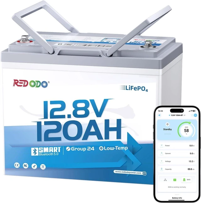 Main image of Redodo 12.8V 120Ah Bluetooth LiFePO4 Battery Group 24 & 1536Wh Energy