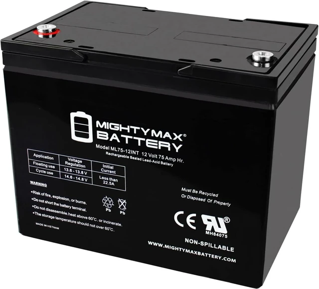 Main image of Mighty Max Battery 12V 75AH Internal Thread Battery for Hoveround Teknique HD XHD Brand Product