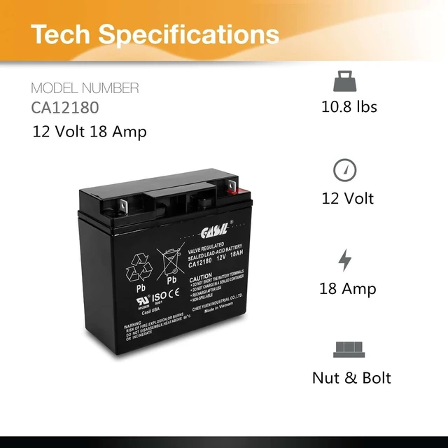 Alt view image 3 of 7 - Casil 12V 18Ah Replacement Battery for Champion Generators, Fits 7000W & 9000W Models, CP12180 Compatible