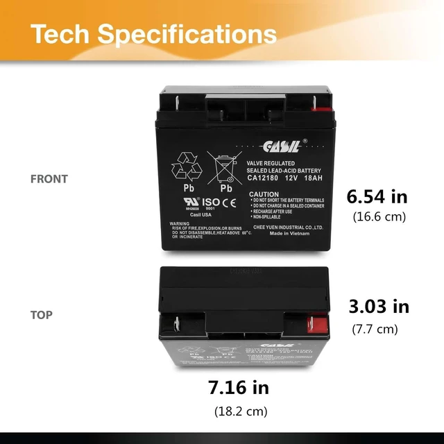 Alt view image 4 of 7 - Casil 12V 18Ah Replacement Battery for Champion Generators, Fits 7000W & 9000W Models, CP12180 Compatible