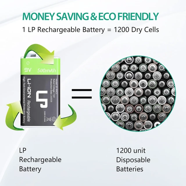Alt view image 6 of 7 - LP 9V Rechargeable Batteries with Micro USB Charging Station 4 Pack 500mAh