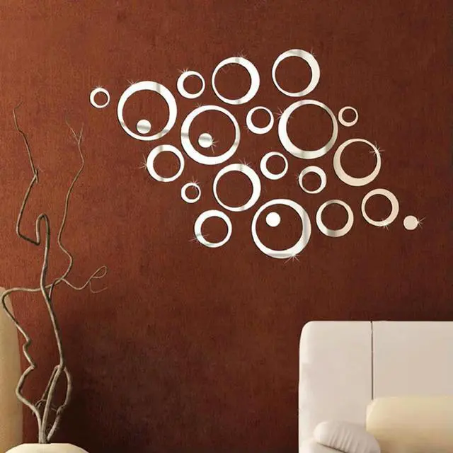 Alt view image 3 of 7 - Circles Mirror Mural Art Sticker Acrylic Wall Decals DIY Wall Mural Sticker Removable Lightweight for Television Background Wall