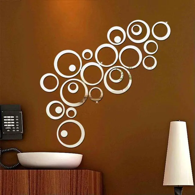Alt view image 4 of 7 - Circles Mirror Mural Art Sticker Acrylic Wall Decals DIY Wall Mural Sticker Removable Lightweight for Television Background Wall