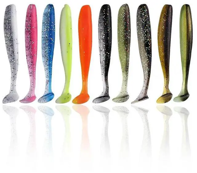 Alt view image 2 of 5 - 10Pcs 9cm Fishing Lures Plastic T Tail Worm Soft Bait Paddle Tail Swim Baits for Bass Trout Freshwater Saltwater