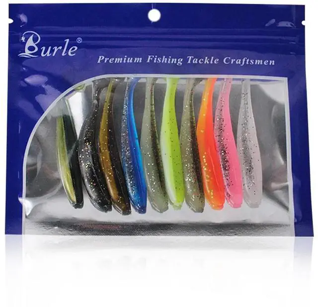 Alt view image 3 of 5 - 10Pcs 9cm Fishing Lures Plastic T Tail Worm Soft Bait Paddle Tail Swim Baits for Bass Trout Freshwater Saltwater