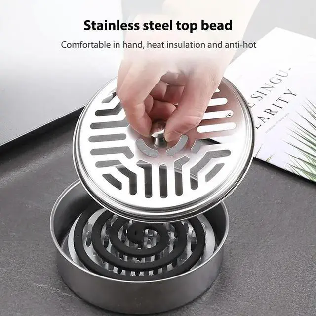 Alt view image 3 of 7 - Mosquito Spiral Holder Box Stainless Steel Anti Mosquito Spiral Box with Lid Mosquito Incense Holder for Outdoor Travel
