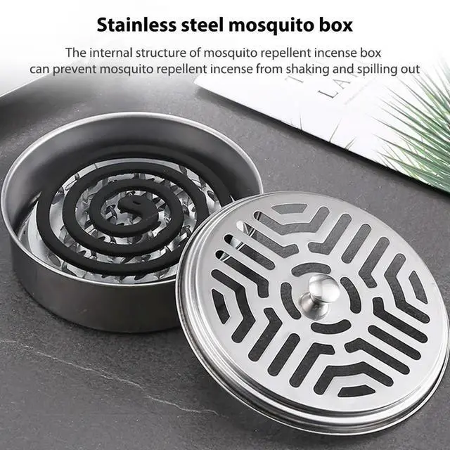 Alt view image 4 of 7 - Mosquito Spiral Holder Box Stainless Steel Anti Mosquito Spiral Box with Lid Mosquito Incense Holder for Outdoor Travel